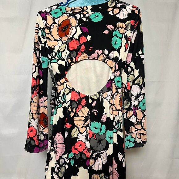 Express Women's Floral Shift Dress boho retro bell sleeve size 0 xs - Picture 3 of 7